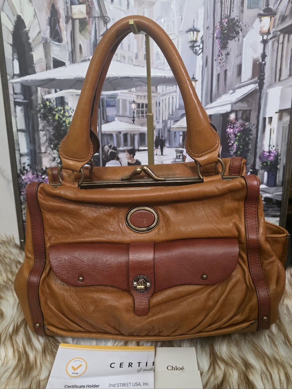 Vintage - rare Chloe Maggie brown kisslock satchel. - Picture 4 of 10